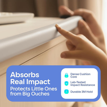Premium 12ft Edge Protector for Baby, Odorless Foam Cushion with Strong Adhesive Tape, Non-Toxic to Baby Proof Corners and Edges, Wall Corner Protector & Desk Edge Cushion White