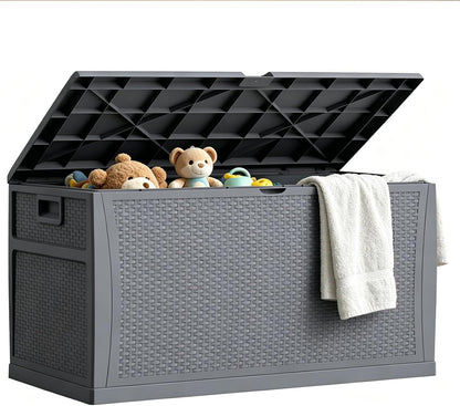 EHHLY Outdoor Storage Box Large-120 Gallon Deck Box with Hydraulic Pistons&Lockable Secure, Waterproof Resin Package Delivery Box for Outside Porch, Curbside, Patio, Home