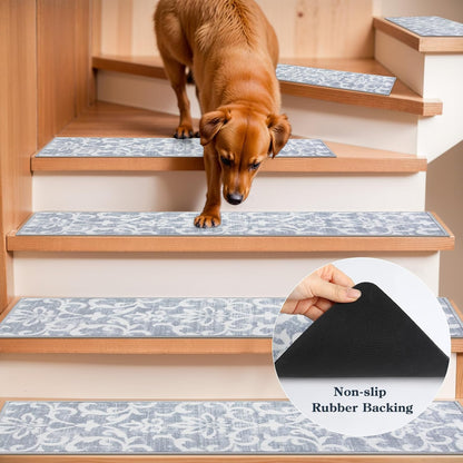 Lahome Carpet Stair Treads Non Slip Backing, 15 Pack 8" X 30" Stair Treads for Wooden Steps Indoor, Soft Washable Stairway Stair Runners Oriental Staircase Rugs for Kids Pets Elders(15pc, Grey)