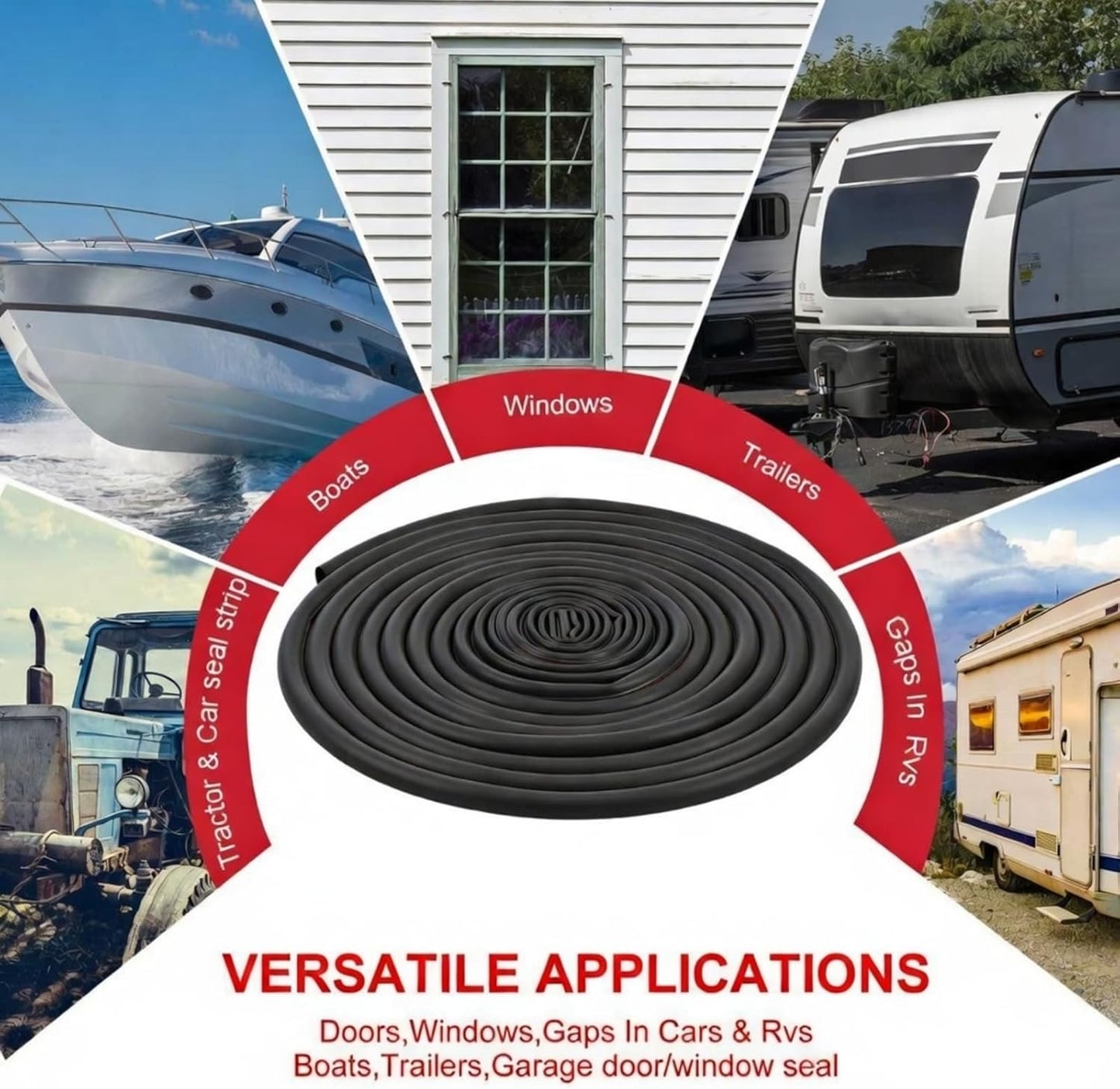 Pangda 10Ft D Shape Rubber Weather Stripping Foam Self-Adhesive EPDM Door Seal Strip for Noise Reduction Waterproof Dustproof for Cars Boats Truck RVs Windows Doors (3/4" W × 3/4" H)