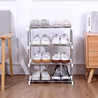 Jucaifu Stackable Small Shoe Rack, Entryway, Hallway and Closet Space Saving Storage and Organization (3-Tier, White)