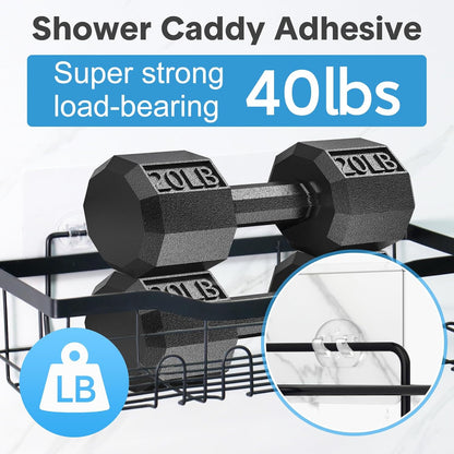 Shower Caddy Adhesive Replacement Flat, Transparent Adhesive Hooks | No Drilling, Waterproof, for Shower Caddy, Strong Bathroom Storage Shelves and Kitchen Racks (Double*8pcs + Single*4pcs)