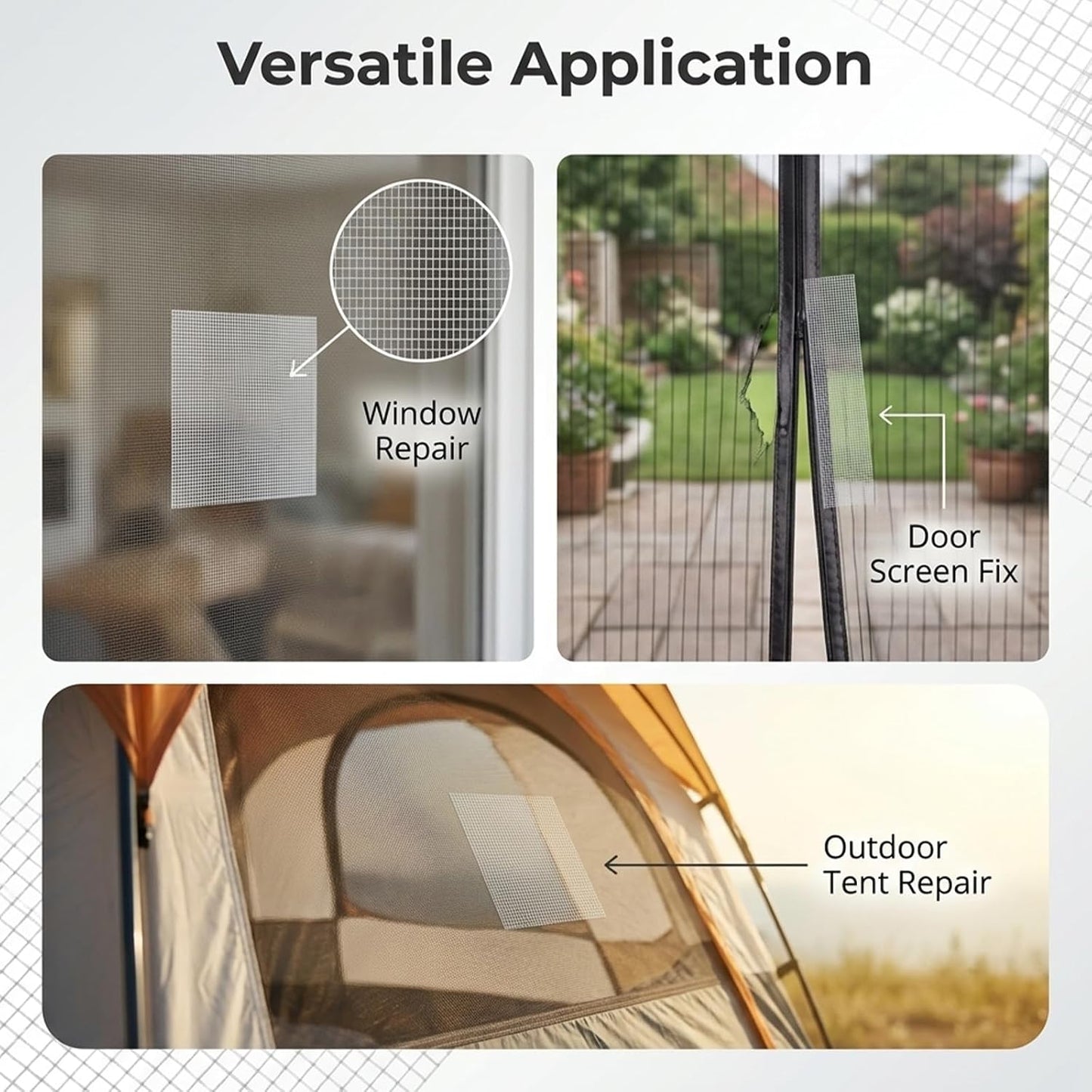 Window Screen Repair Tape 2 in x 16 Ft Grey, Easy Cut Strong Adhesive Waterproof Mesh Patch Kit for Door Tears, Holes Tents