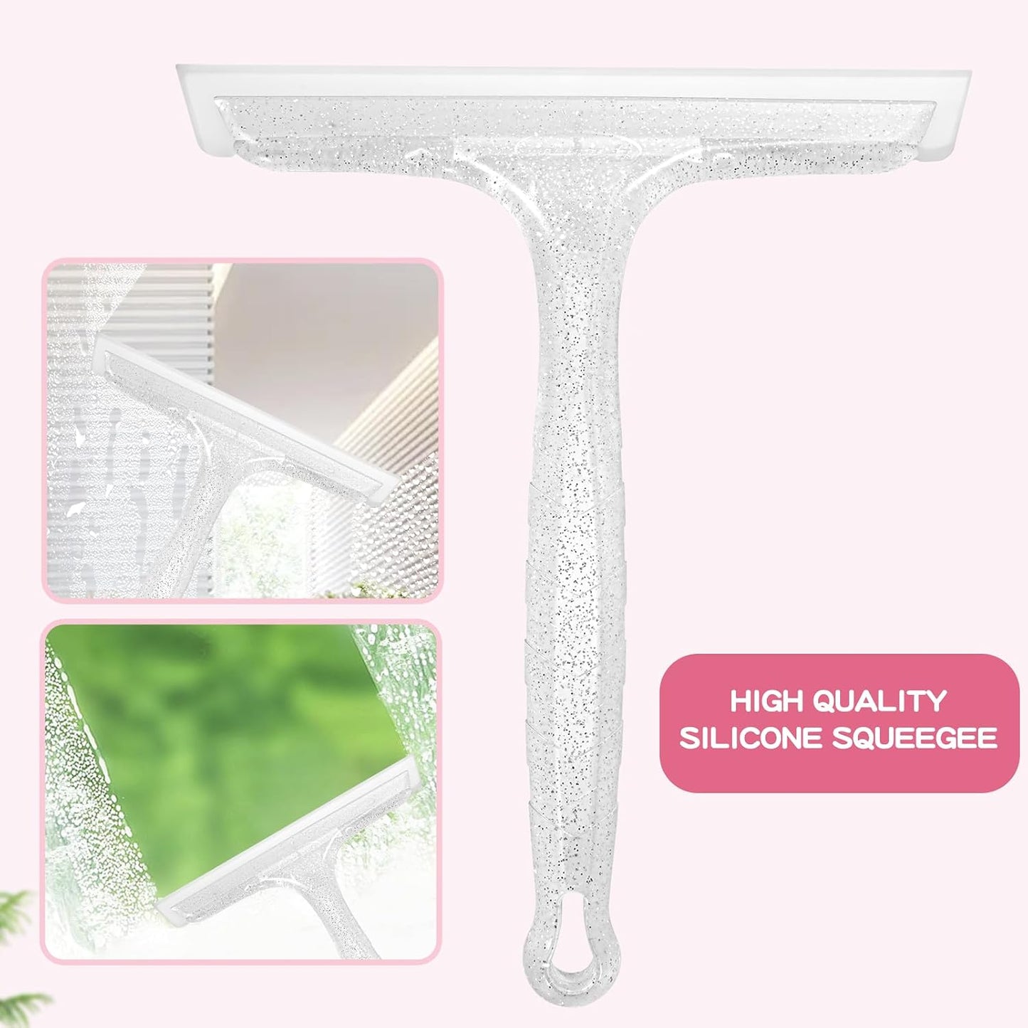 5" Silicone Shower Squeegee for Glass Doors & Car Windows - Small & Mini Size Streak-Free Cleaner, Bathroom, Mirror, Tile Scraper - Compact Pink with Hanging Hole, Kitchen Safe Water Blade