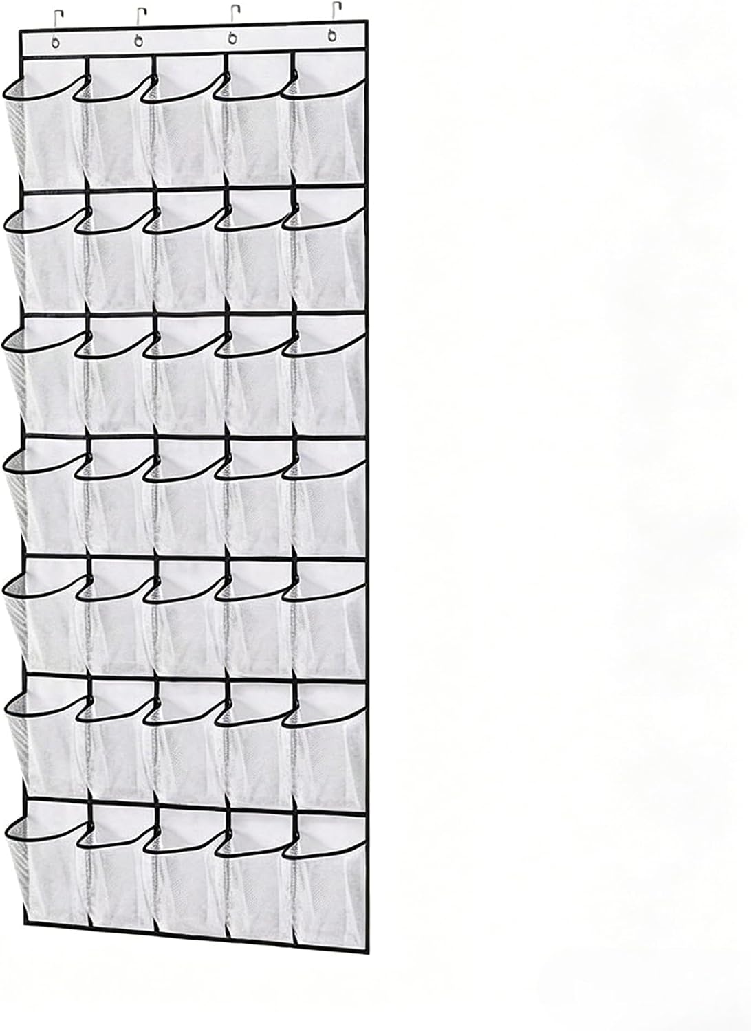 Meolsaek Over Door Shoe Organizer with 24 Breathable Mesh Pockets, Shoe Holder for Door with 4 Metal Hooks, Back of Door Shoe Organizer for Closet, Bedroom, Bathroom, Pantry (Grey - 24)