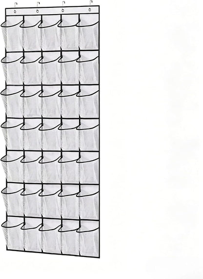Meolsaek Over Door Shoe Organizer with 24 Breathable Mesh Pockets, Shoe Holder for Door with 4 Metal Hooks, Back of Door Shoe Organizer for Closet, Bedroom, Bathroom, Pantry (Grey - 24)