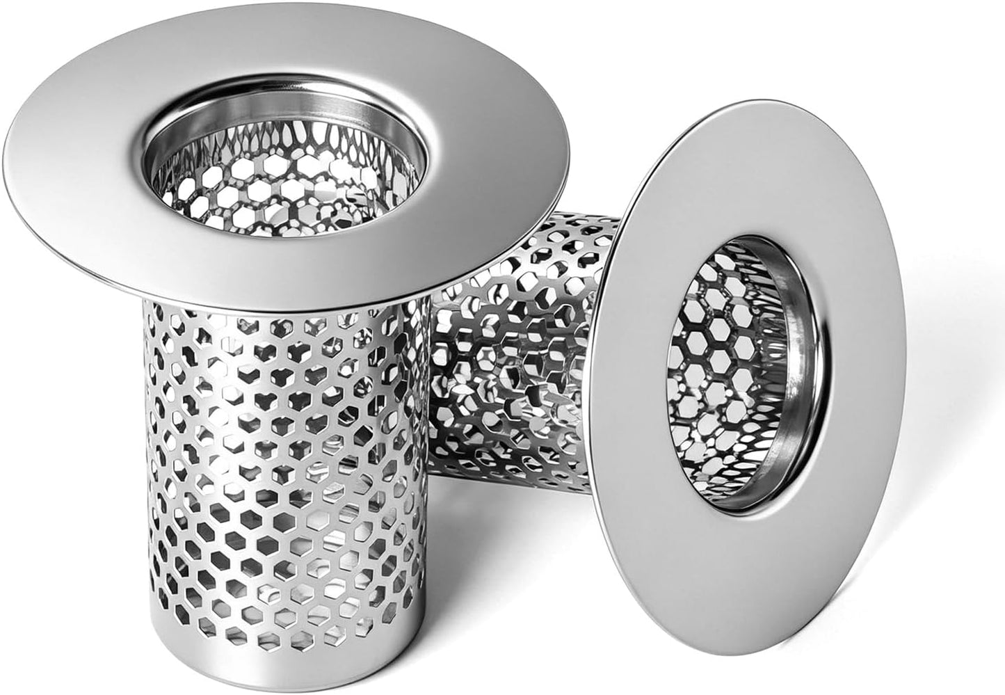 Bathroom Sink Drain Strainer, 304 Stainless Steel Hair Catcher for Bathtub Shower Floor Drain, Bathtub Drain Cover Strainer Basket Fit 1.1" to 1.97" Drain Hole (2PCS)