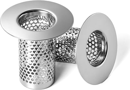 Bathroom Sink Drain Strainer, 304 Stainless Steel Hair Catcher for Bathtub Shower Floor Drain, Bathtub Drain Cover Strainer Basket Fit 1.1" to 1.97" Drain Hole (2PCS)