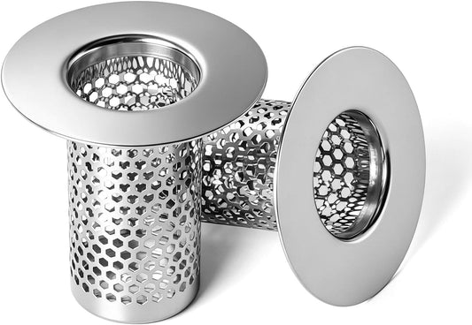 Bathroom Sink Drain Strainer, 304 Stainless Steel Hair Catcher for Bathtub Shower Floor Drain, Bathtub Drain Cover Strainer Basket Fit 1.1" to 1.97" Drain Hole (2PCS)