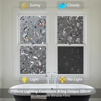 Kromapolis Blackout Window Privacy Film Total Light Blocking Room Darkening Window Covering, Removable Static Cling Frosted Glass Tint, Non-Adhesive, Black 17.5'' x 78.7''