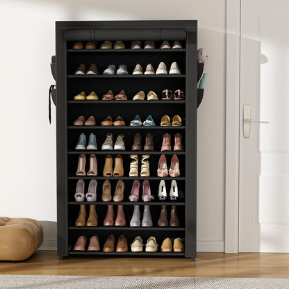 VILICK Shoe Rack with Cover Narrow Shoe Organizer with 4 Side Pockets 10 Tier Tall Shoe Storage Holds 18-22 Pairs Shoes and Boots Shoe Rack for Closet Entryway Garage