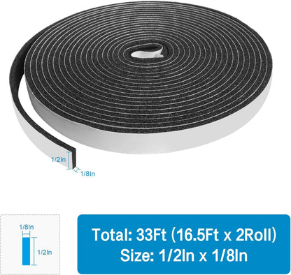 DGSL Foam Insulation Tape, 1/2In x 1/4In x 33Ft Weather Stripping Door Seal Strip for Doors and Windows,Sliding Door,Sound Proof Soundproofing Door Seal,Weatherstrip,Air Conditioning Seal Strip