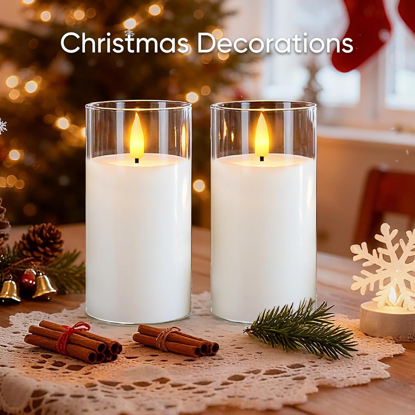 5plots Glass Battery Operated White Flameless Candles with Remote Timer, 3D Wick Real Wax Pillar Led Candles Warm Flickering Light for Indoor Home, Halloween, Christmas Decor, Set of 3, D3 x H4 5" 6"