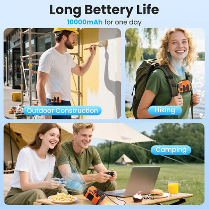 Portable Personal Waist Fan Rechargeable, 10000mAh 5 Speeds 13500RPM Strong Airflow, LED Light & 30H Runtime, Hands-Free Shirt/Belt/Neck Clip on Fan for Camping, Work, Outdoor, Travel