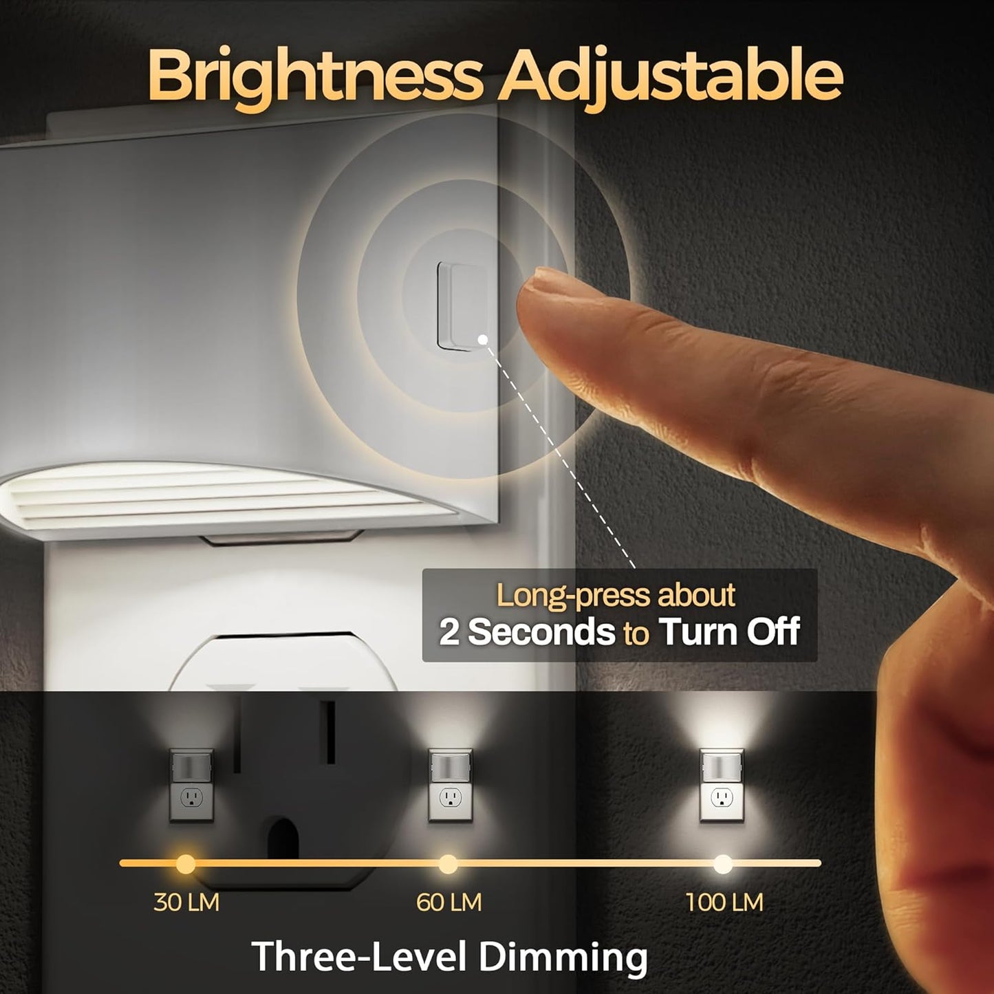 DORESshop LED Night Light[2 Pack], Night Lights Plug into Wall, 3 Level Brightness Adjustable Plug in Night Light, Dusk to Dawn Sensor, Nightlights for Adults, Bedroom, Bathroom, Hallway, 3000K