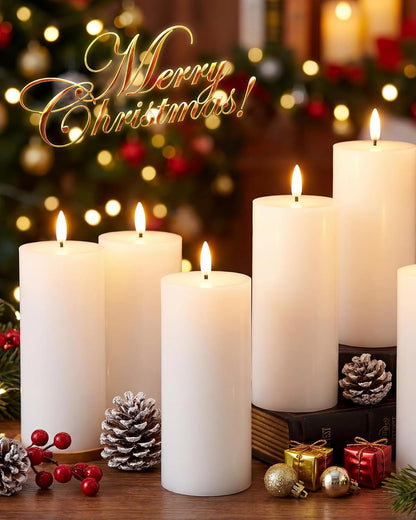 VIHOSE 9 Pack White Flameless Candles Set with Remote and Timer Flickering Flameless Battery Candles Flat Top LED Pillar for Wedding Outdoor Home Festival Decoration(D 3'' H 4'' 5'' 6'')