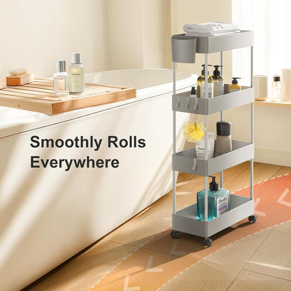 Pipishell Slim Storage Cart with Wheels - Bathroom Cart Organizer Storage, 4 Tier Rolling Carts for Bathroom, Laundry Room, Kitchen, Narrow Space, Black PIUC05