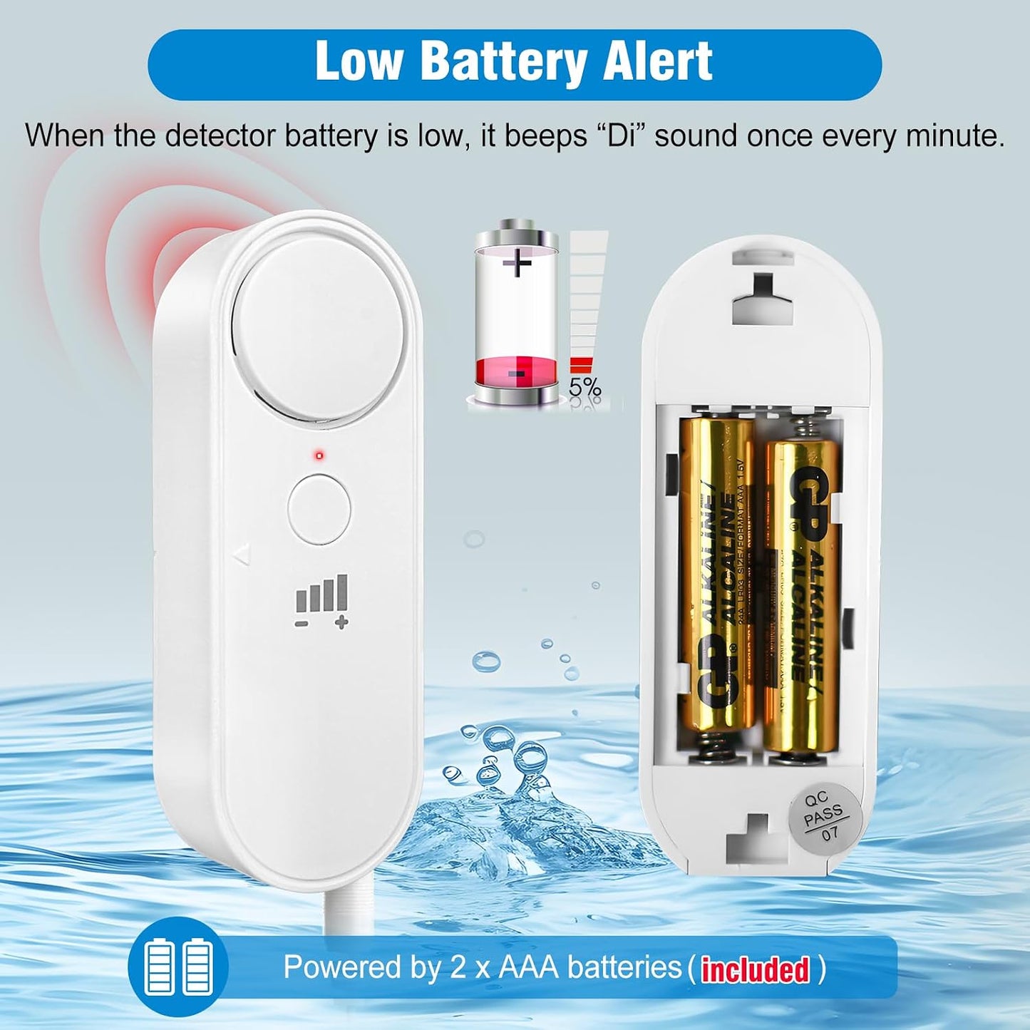 Daytech 3in1 Water Alarm for Basements with 6.5ft Detection Cable, Water Sensor for Bathroom, Water Leak Detectors for Home/RV/Kitchen,Sump Pump Alarm for Water Heater/Washing Machine/Sink (2 Pack)