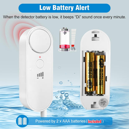 Daytech 3in1 Water Alarm for Basements with 6.5ft Detection Cable, Water Sensor for Bathroom, Water Leak Detectors for Home/RV/Kitchen,Sump Pump Alarm for Water Heater/Washing Machine/Sink (2 Pack)