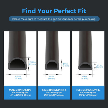 Silicone D-Shaped Weather Stripping Door Seal, 23FT Self Adhesive Door Insulation Strip, Fits Gaps up 1/4 to 15/32", for Door Frame & Window Seal (Black, 9/16" W × 15/32" T)