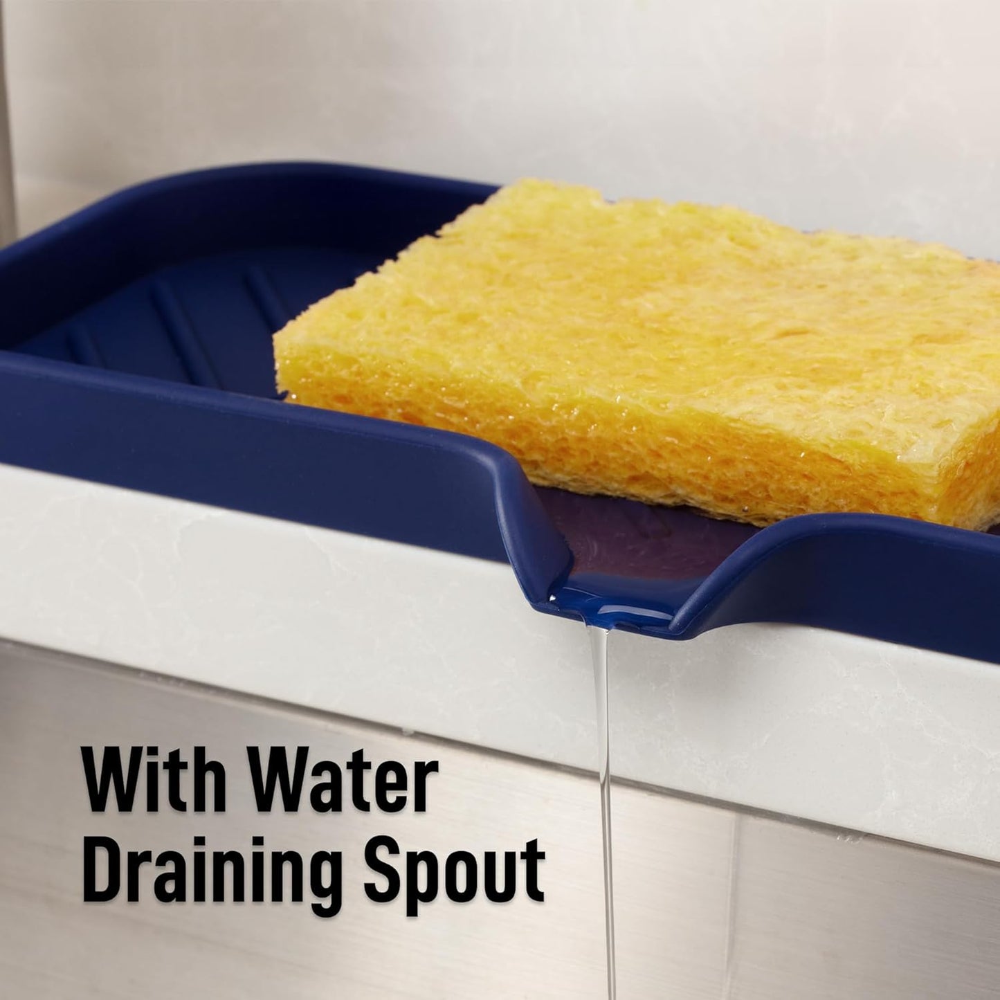 Zulay Kitchen (9x3.5in) Sponge Holder for Kitchen Sink - Flexible Heavy-Duty Multipurpose Sink Caddy - Counter Organizer for Kitchen, Bathroom, Makeup, Trinkets & More! (Grey)