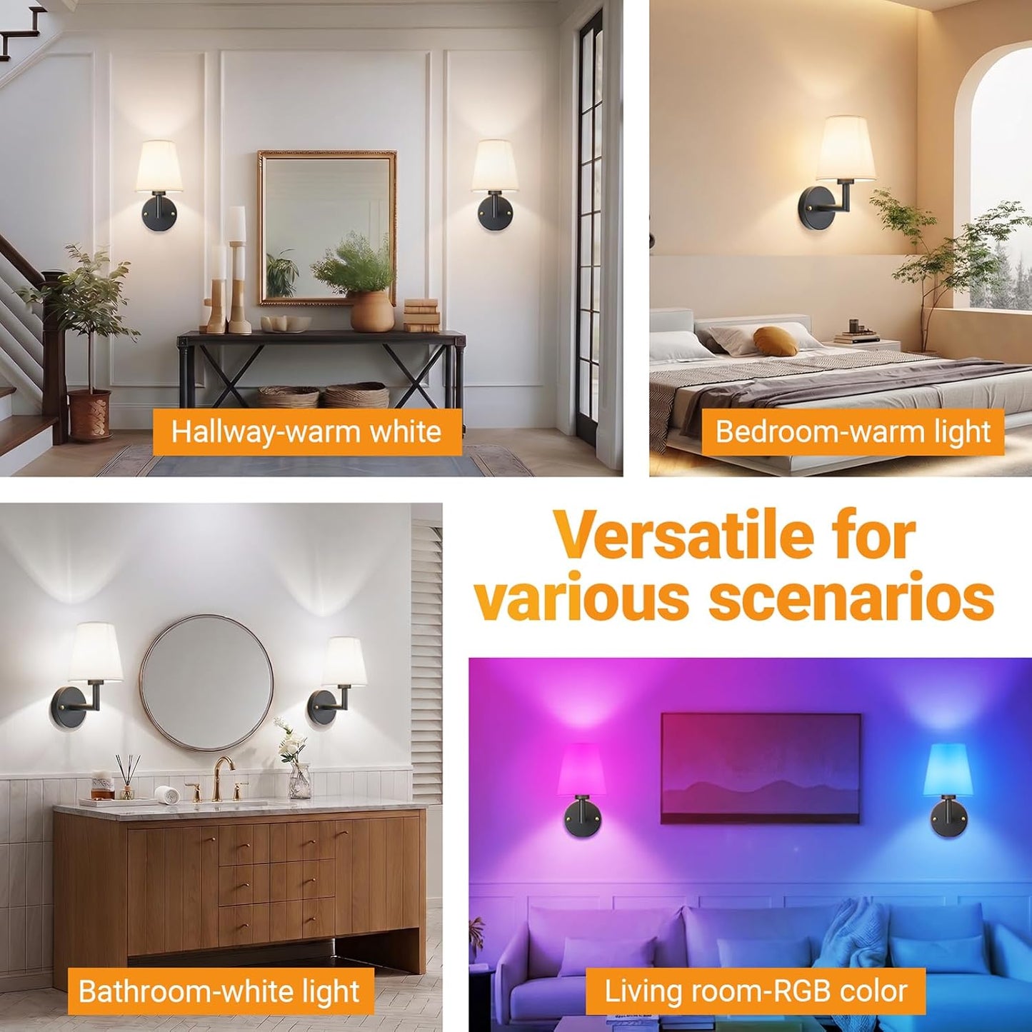 Nekhung Battery Operated Wall Sconces Set of Two, Wireless Battery Wall Light with 10000mAh RGB Dimmable Magnetic Bulb and Remote, Rechargeable Sconce Wall Decor for Bedroom Living Room Hallway