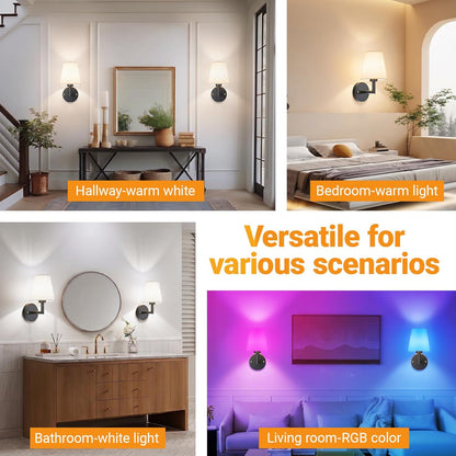 Nekhung Battery Operated Wall Sconces Set of Two, Wireless Battery Wall Light with 10000mAh RGB Dimmable Magnetic Bulb and Remote, Rechargeable Sconce Wall Decor for Bedroom Living Room Hallway