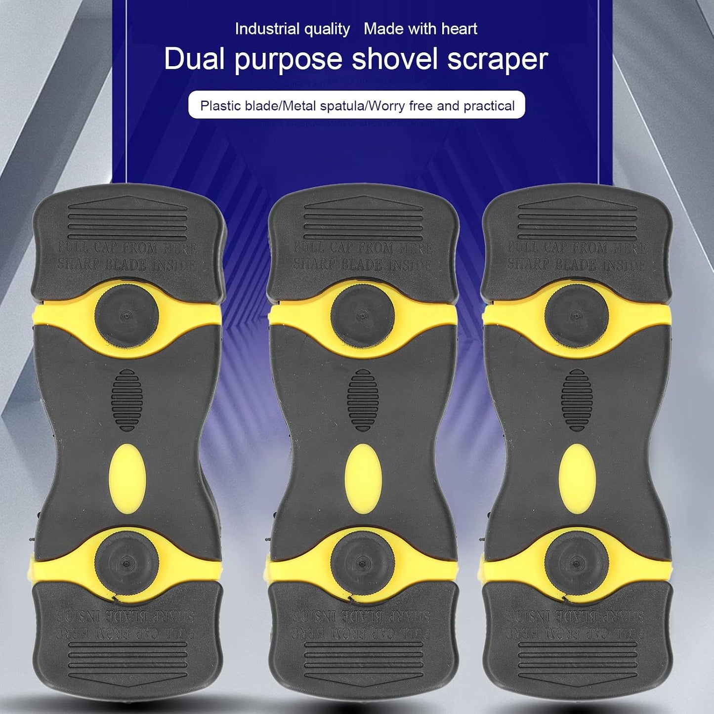 2pcs 2 in 1 Scraper Tool Abs Blade Scrapers Metal Plastic Blades for Removing Stubborn Grease and Burnt Spills on Glass Stoves, Ovens Grills(Black+Yellow)