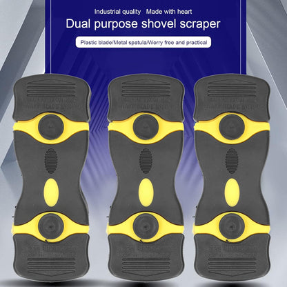 2pcs 2 in 1 Scraper Tool Abs Blade Scrapers Metal Plastic Blades for Removing Stubborn Grease and Burnt Spills on Glass Stoves, Ovens Grills(Black+Yellow)