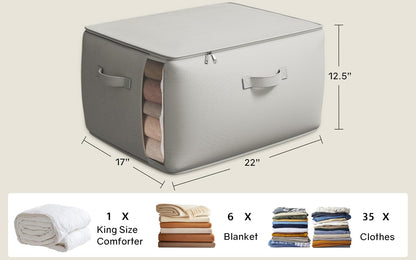 3-Pack Large Canvas Comforter Storage Bags for Clothes Sweater Clothes Organizer with Dual Zipper Three Carrying Handles for Blanket Closet Storage Container