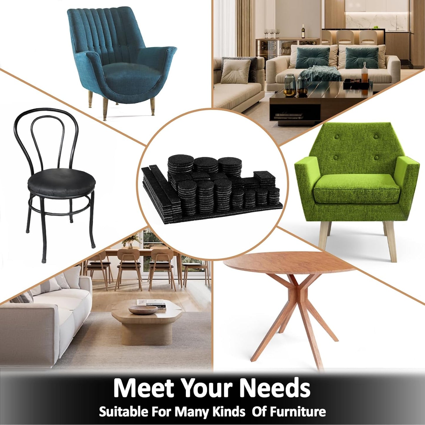 182PCS Felt Furniture Pads - Chair Leg Floor Protectors Hardwood Seven Sizes Black Felt Pads Furniture Chair Protectors Premium Furniture Feet Pads Table Leg Pads Self-Stick Design