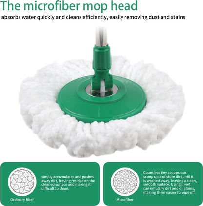 Spin Mop and Bucket with Wringer Set, 360° Rotating Head Mop Bucket System with 3 Microfiber Mop Refills Wet and Dry Suitable for Office and Home Use, Green (Black-Plus)
