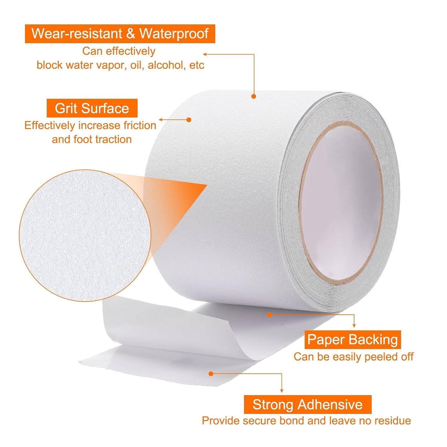HARFINGTON Anti Slip Traction Tape 2" x 16.4ft Waterproof Non-Slip Grip Tape High Friction Weather Resistant Non Skid Stair Treads Tape for Indoor Outdoor Stair Steps, White
