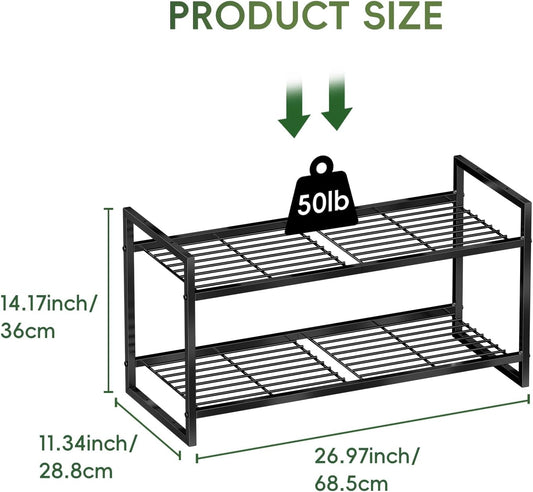 5-Tier Wide Shoe Rack, Metal Shoe Organizer for Closet, Stackable Freestanding Shoe Storage Shelf with Sturdy Wire Grid, Large Capacity Durable Shoe Rack for Entryway Bedroom, Black
