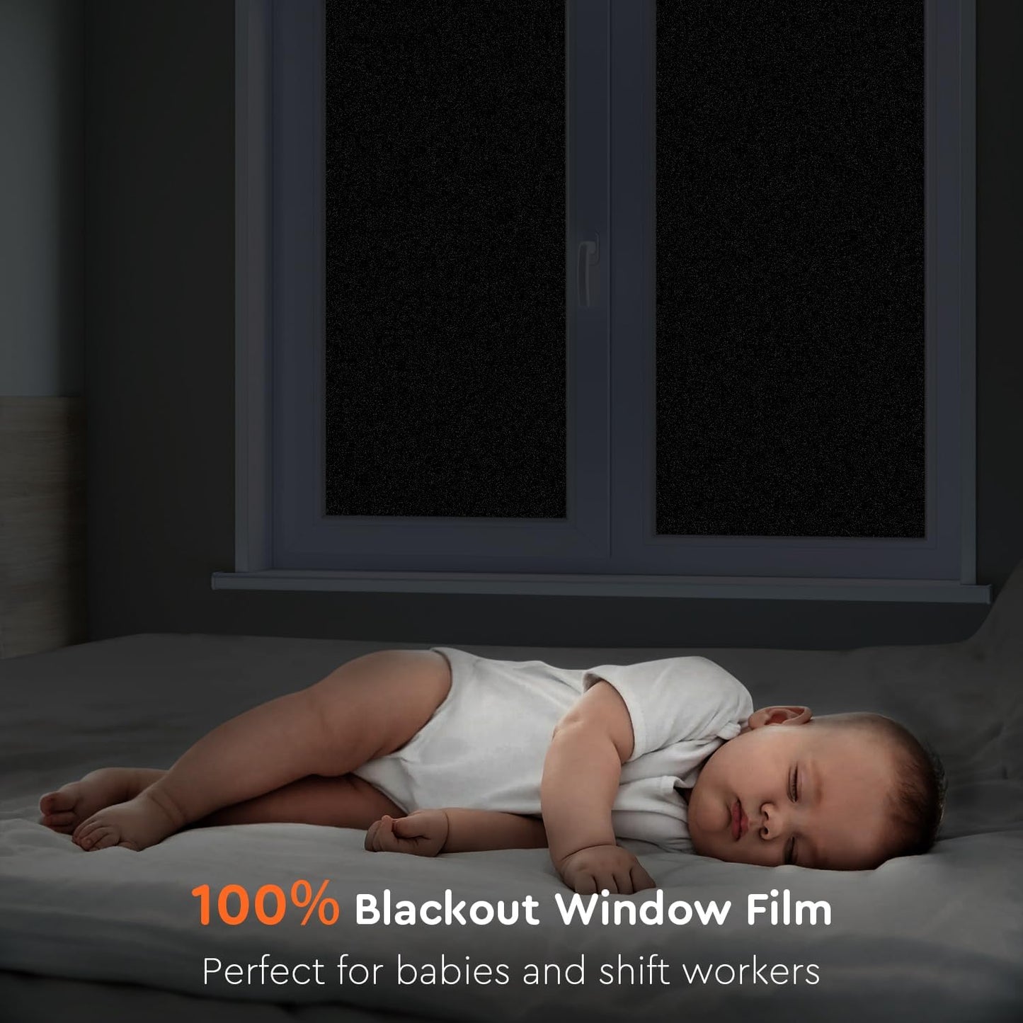 Kromapolis Blackout Window Privacy Film Total Light Blocking Room Darkening Window Covering, Removable Static Cling Frosted Glass Tint, Non-Adhesive, Black 17.5'' x 78.7''