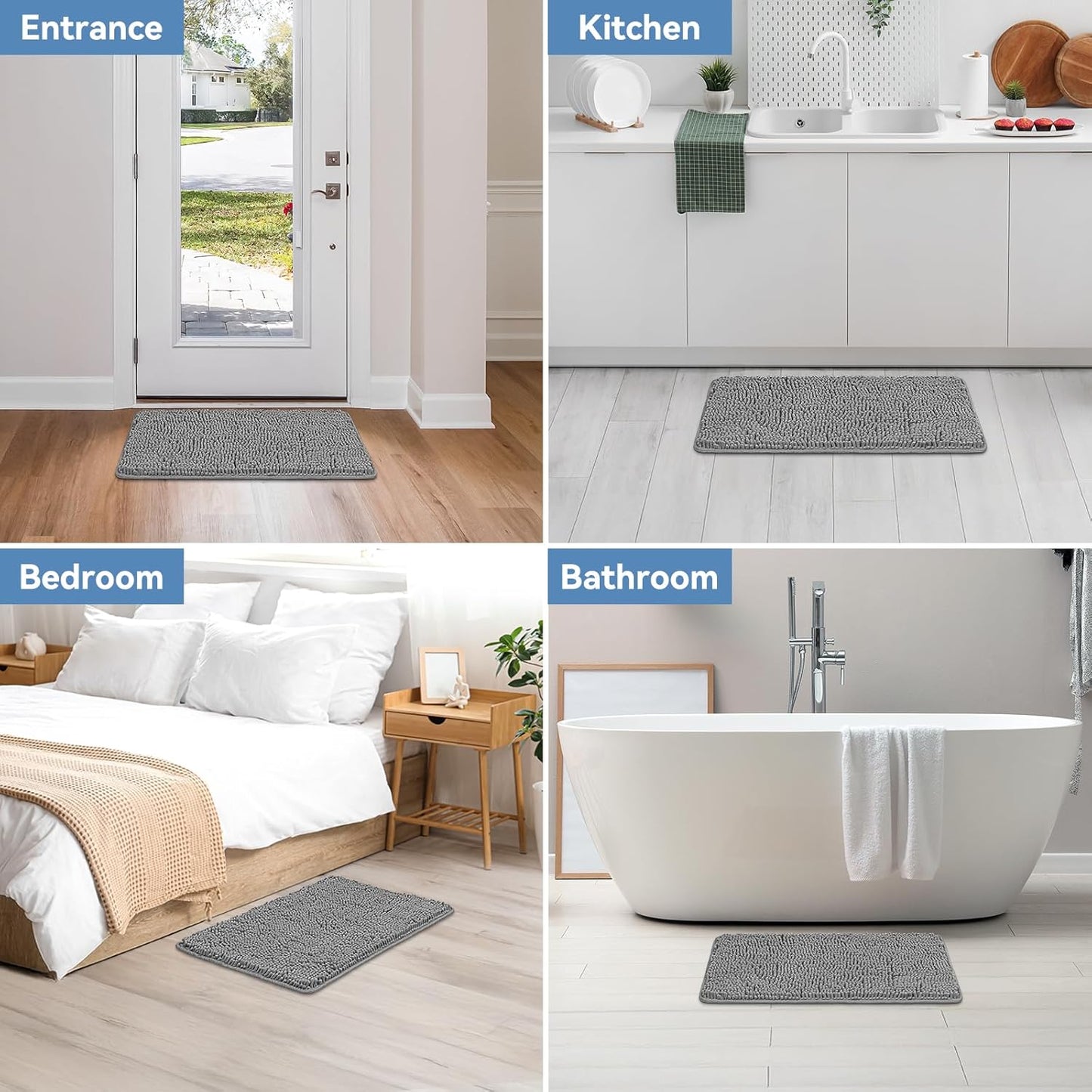 Bcoimo Bathroom Rugs 24x17, Bath Mats for Bathroom Non Slip with Rubber Backing,High Absorbent Microfiber Bath Rugs Quick Drying, Machine Washable, Durable Decor