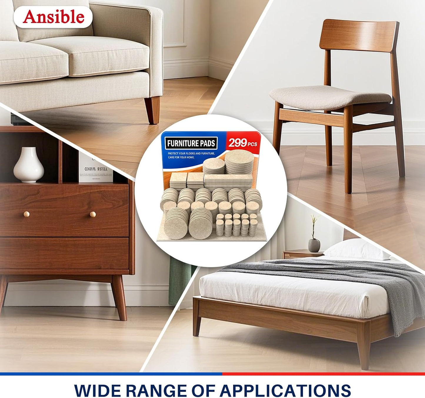 Ansible 60 PCS Felt Furniture Pads 1", Felt Pads for Chair Leg Floor Protectors for Hardwood Floors Round (Beige)