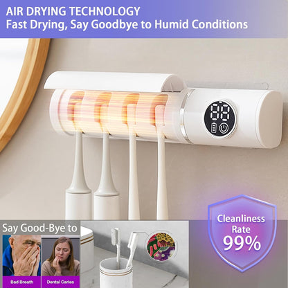 Wall Mounted Toothbrush Holder, Electric Smart Toothbrush Holders with Cleaning & Drying, 4 Toothbrush Slots Cleaner Case with Dust Cover, Toothbrush Organizer for Bathroom (White)