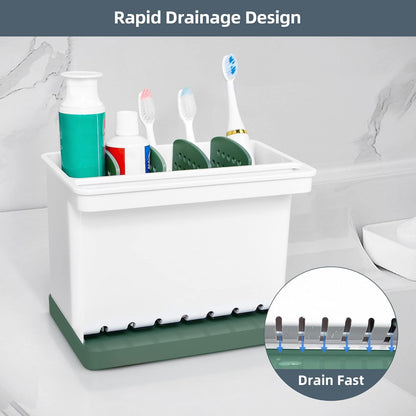 JOMOLA Kitchen Sink Organizer Dish Brush Sponge Holder Caddy Toothbrush Holders for Bathrooms Sinkware Kitchen Utensil Holder Sink Caddy Organizer with 4 Separate Dividers Removable Drain Tray (Grey)