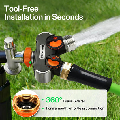 VIVOSUN Garden Hose Splitter 2 Way Heavy Duty, Upgraded Highly Durable Dual Water Hose Connector, Faucet Adapter with Comfortable Rubberized Grip for Drip Irrigation, Lawns