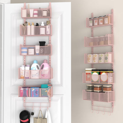 VyGrow Over The Door Organizer, Metal Door Organizer Hanging with 5 Adjustable Baskets and Coat Hook, Behind The Door Storage for Bedroom Closet Bathroom Pantry Cabinet Kitchen, Black