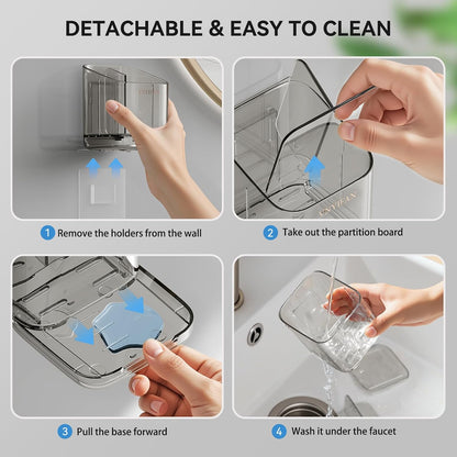 Toothbrush Holders for Bathrooms, 3 Slots Detachable Electric Toothbrush Holder Wall Mounted with Divider, Removable Tooth Brush and Toothpaste Holder Organizer for Bathroom/Kitchen/Office