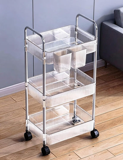 4-Tier Plastic Rolling Utility Cart with Wheels, Multifunctional Storage Organizer Cart for Home, Office, Kitchen & Bathroom, Ultra Narrow & Clear, 4.7”W * 12.8”L * 33”H