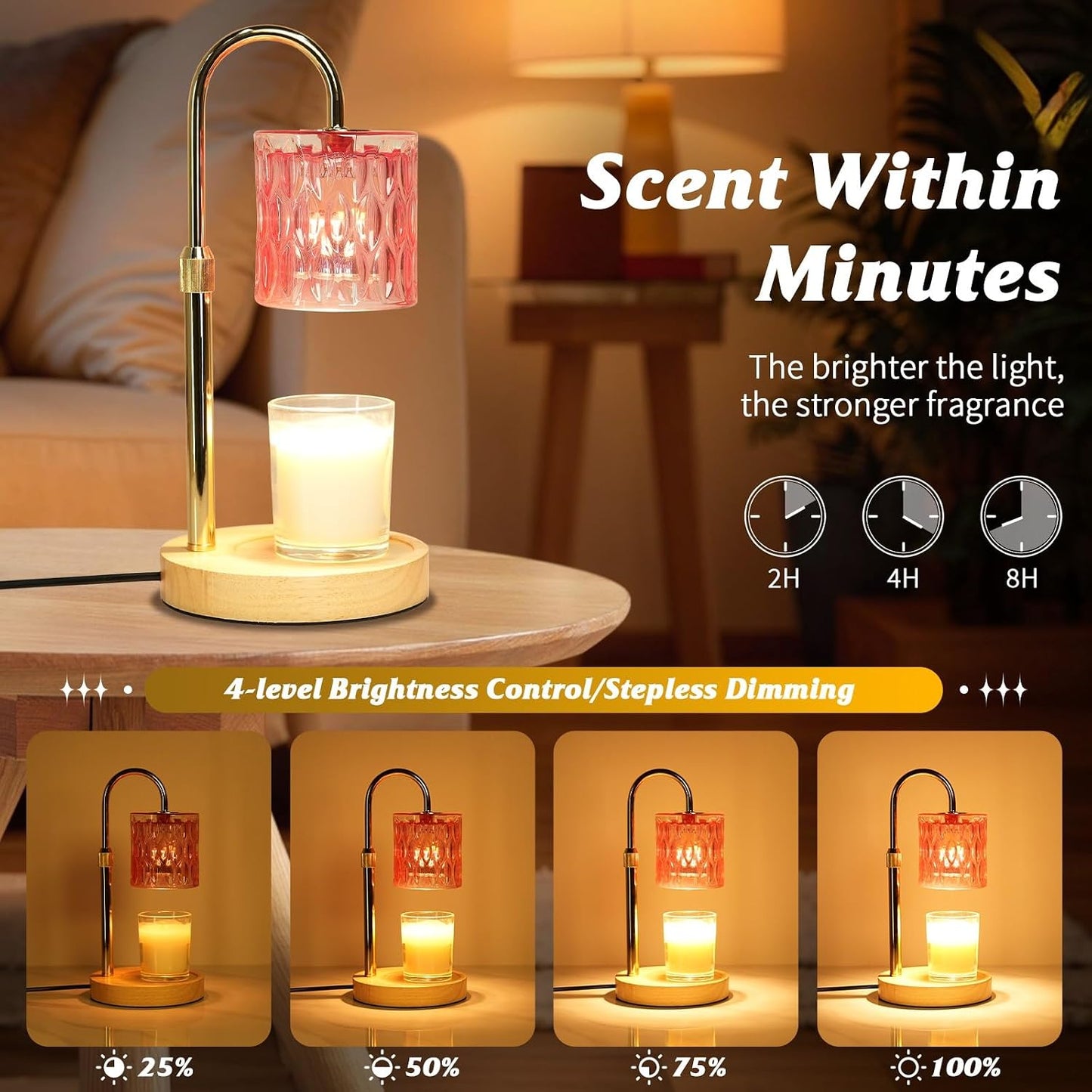 Candle Warmer Lamp with Timer and Dimmable, Electric Wax Melt Candle Warmers Height Adjustable with 2 Bulbs, Birthday Gifts for Women House Warming, Home Decor for Scented Jar Candles(Clear)