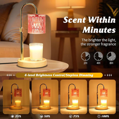 Candle Warmer Lamp with Timer and Dimmable, Electric Wax Melt Candle Warmers Height Adjustable with 2 Bulbs, Birthday Gifts for Women House Warming, Home Decor for Scented Jar Candles(Clear)