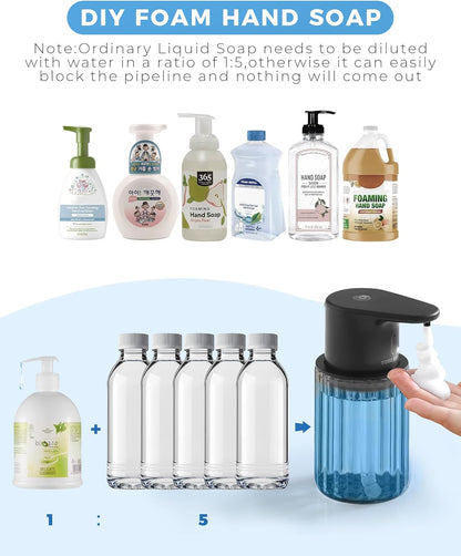 Automatic Foaming Soap Dispenser Touchless, 3 Adjustable Liquid Levels, 10oz/300ml Rechargeable, IPX7 Waterproof for Bathroom, Kitchen, Black