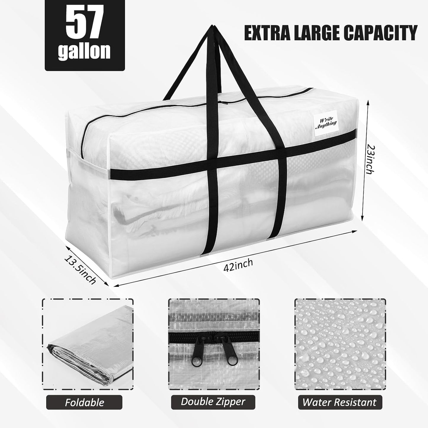 Windyun 4 Pack 57 Gallon Extra Large Moving Bags XXL Heavy Duty Storage Bag with Strong Zipper Handle Jumbo Big Tote Box Foldable for College Dorm Travel Clothes Duffle Blanket Pillow(Red)