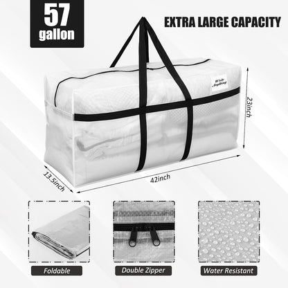 Windyun 4 Pack 57 Gallon Extra Large Moving Bags XXL Heavy Duty Storage Bag with Strong Zipper Handle Jumbo Big Tote Box Foldable for College Dorm Travel Clothes Duffle Blanket Pillow(Red)