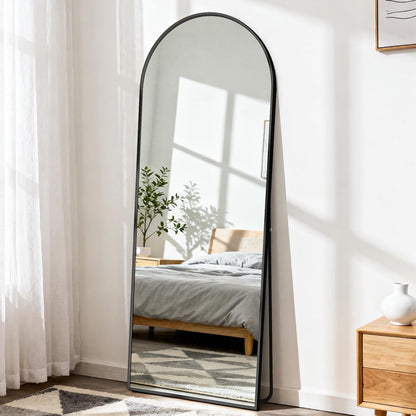 DUMOS 64"x21" Arched Full Length Floor Mirror, Full Body Mirror with Stand, Shatterproof Tempered Glass, Modern Aluminum Alloy Frame, Free Standing or Leaning for Home Decor, Gold