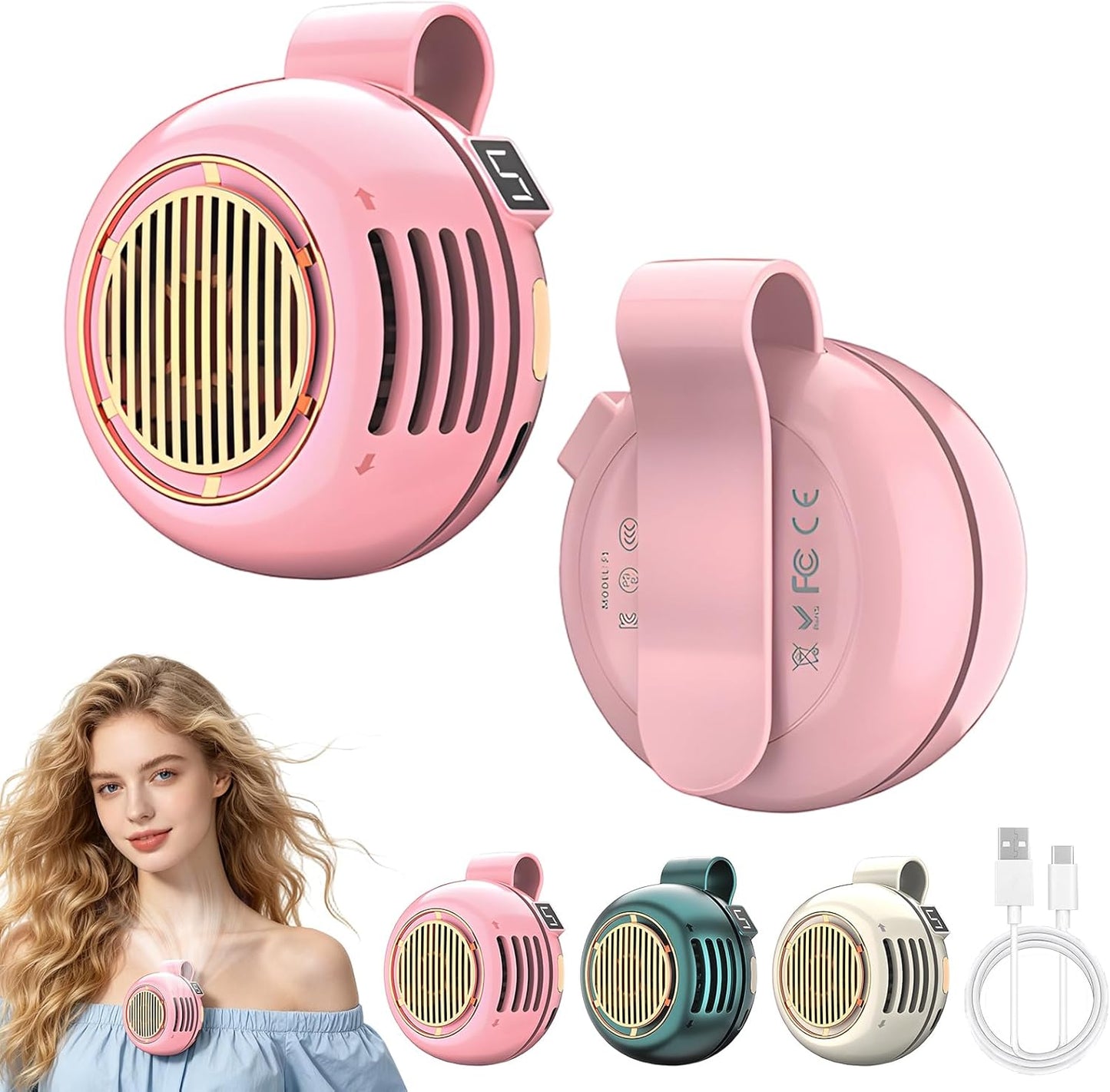 Portable Silent Mini Bladeless Fan Clip On, Mini USB Rechargeable 360° Rotatable Fan, 2026 New Adjustable 3-Speed Suspended Whirlwind Cooler Fans for Outdoor & Travel & Office (Pink)